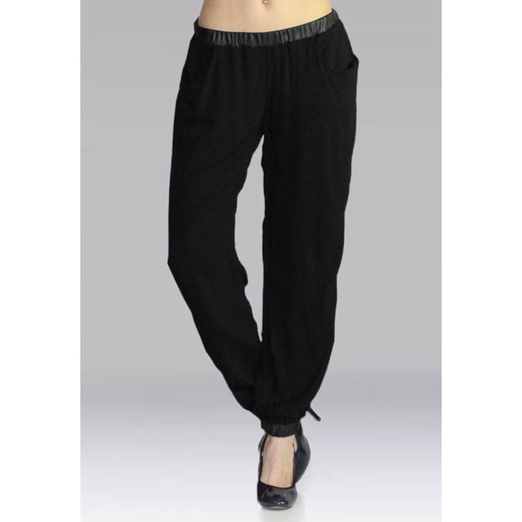 ruby Pants - Faux leather trim black joggers